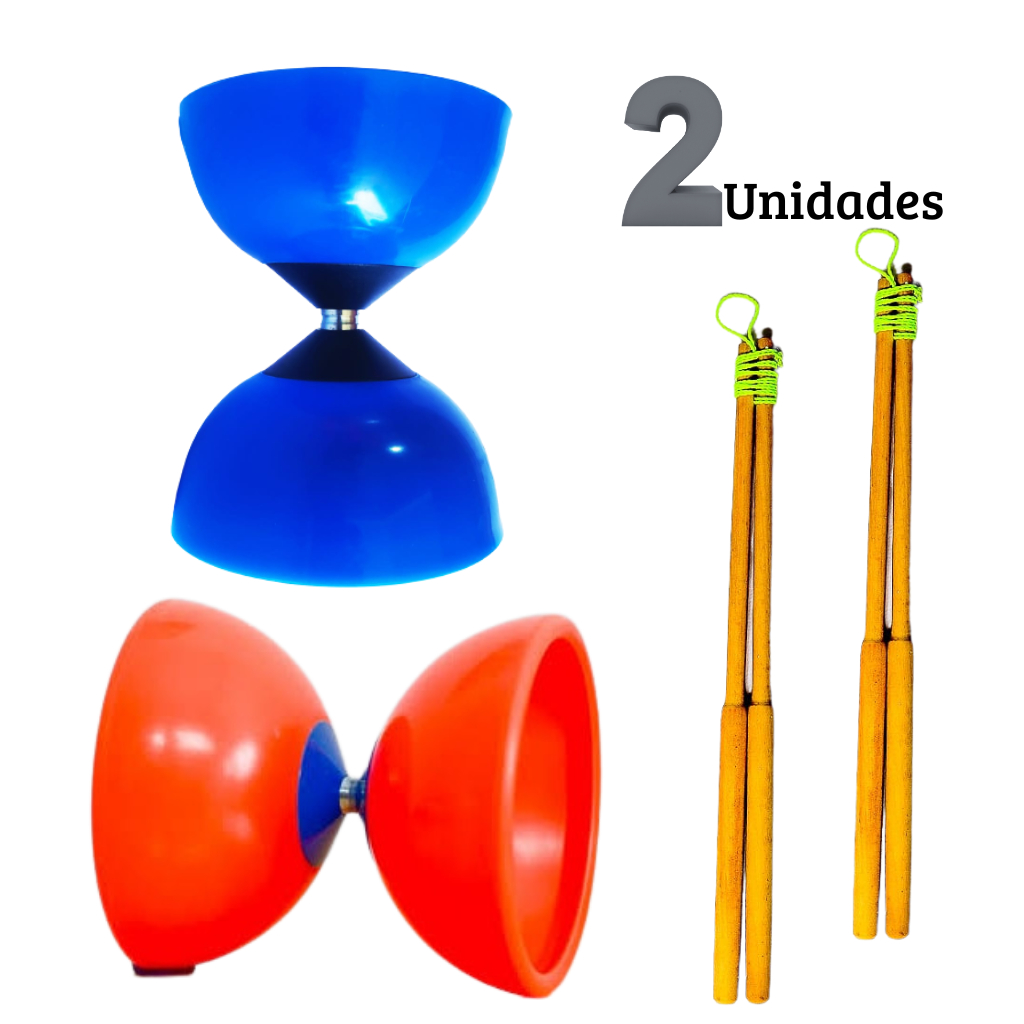 2 Diabolo Profissional 120mm com Baquetas de Madeira Pró Circo Malabares