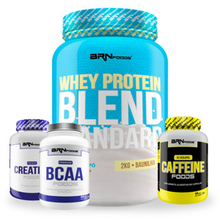 Kit Whey Protein Blend 2kg + Creatina 300g + Bcaa 60 Cáps + Cafeina 8 Hours 60 cáps - BRN Foods