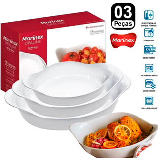 Kit 3 Assadeiras Opaline marinex PMG Travessa Forma Travessas Vidro Branco Brilhante