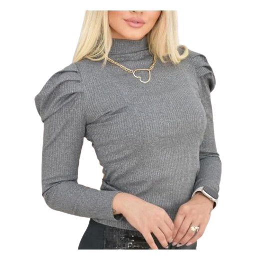 Blusa manga longa princesa bufante malha canelada moda blogueira tendência confortável
