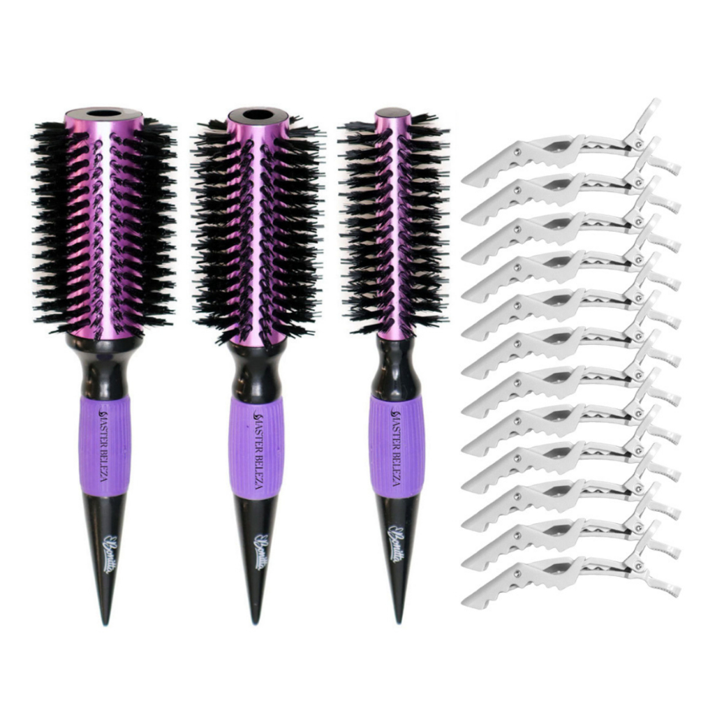 Kit Escovas Marco Boni Pro Resistant Roxo Preto + 12 Presilhas