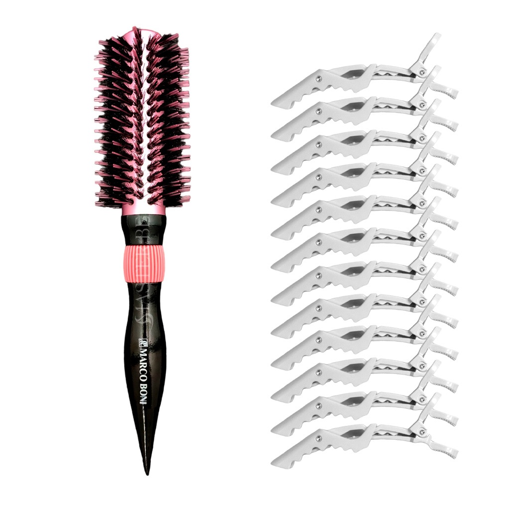 Escova De Cabelo Profissional Thermal Metallic Class Rosa 56mm + 12 Presilhas