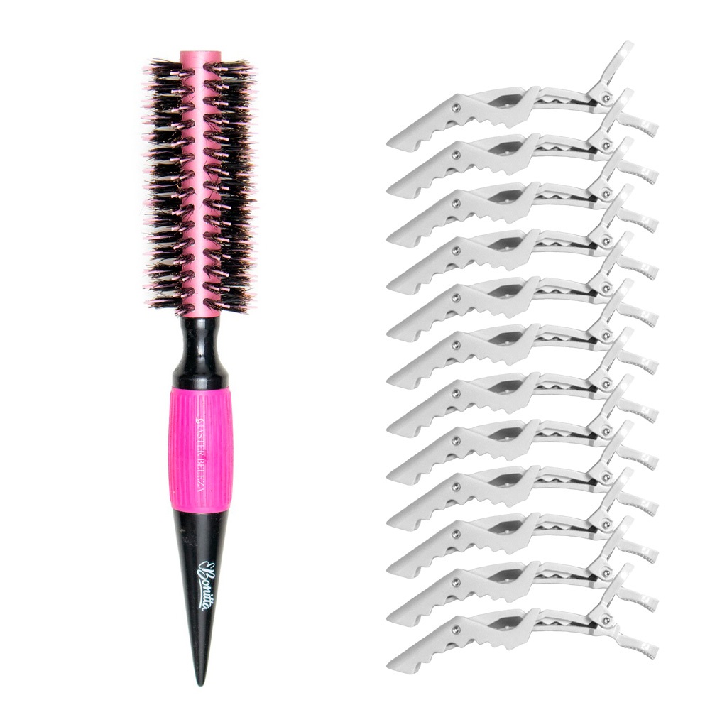 Escova De Cabelo Profissional Thermal Metallic Modelo Fosca 45mm Rosa + 12 Presilhas