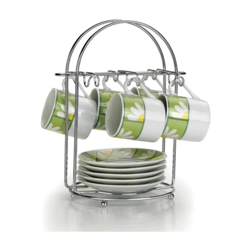 Suporte Porta Xícaras De Café E Pires 6 Ganchos De Mesa