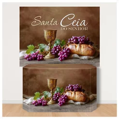 Kit Painel Santa Ceia Retangular + Capa de Mesa Religioso Para Decoração de Festa Em Tecido