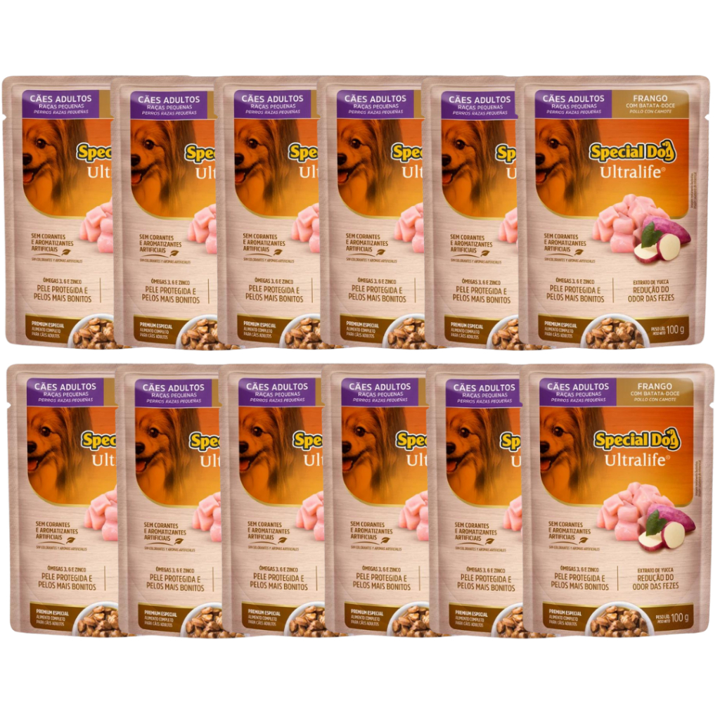 Kit com 12 Sachês Special Dog Adultos Raça Pequena Frango