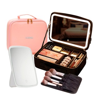 Necessaire De Couro Com Espelho Led Personalizável Maleta de Maquiagem Organizador Bolsa Viagem BAG em Oferta na Shopee