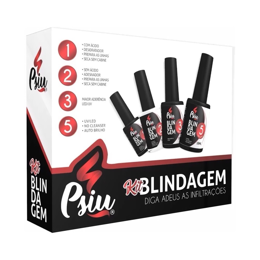 Psiu - Kit Blindagem 4 Itens - Desidratador - Primer - Base em Gel - Top Coat - Passo 1 2 3 5