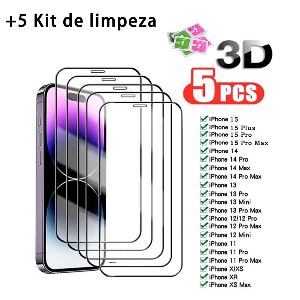 Kit 5 Película De Vidro Temperado 9H Para iPhone X Xs Xr 11 Pro Max 12 13 14 15 16Pro Max em Oferta na Shopee