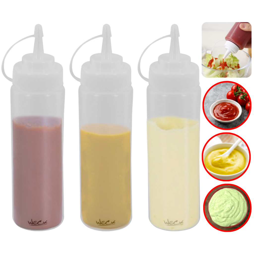 Kit 3 Bisnaga Flexível 350ml Profissional Restaurante Delivery (Caldas Leite Condensado Molho Hamburguer Ketchup Mostarda Maionese Verde)