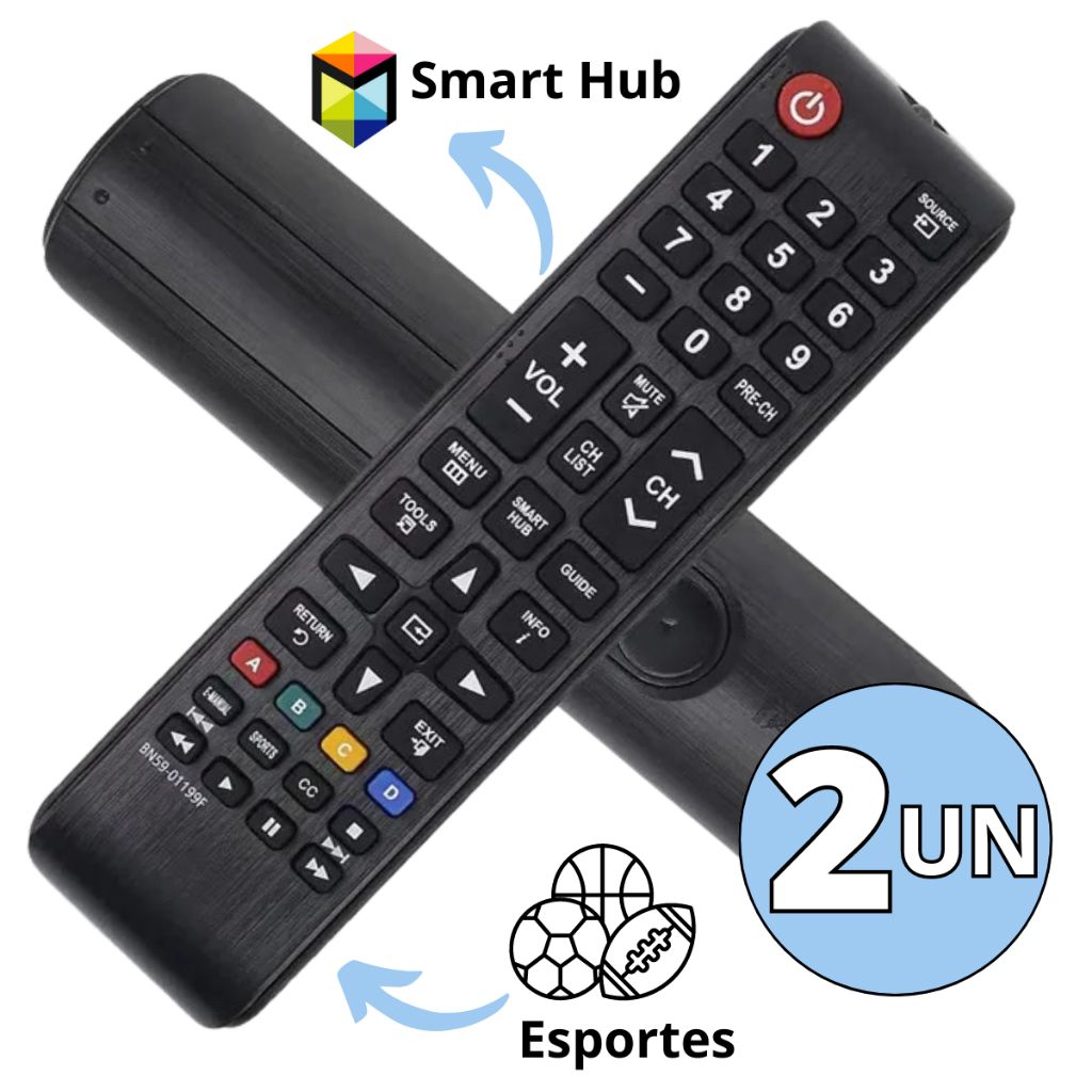 Kit 2 Controles Compatível Com Samsung Botão Smart Hub Futebol