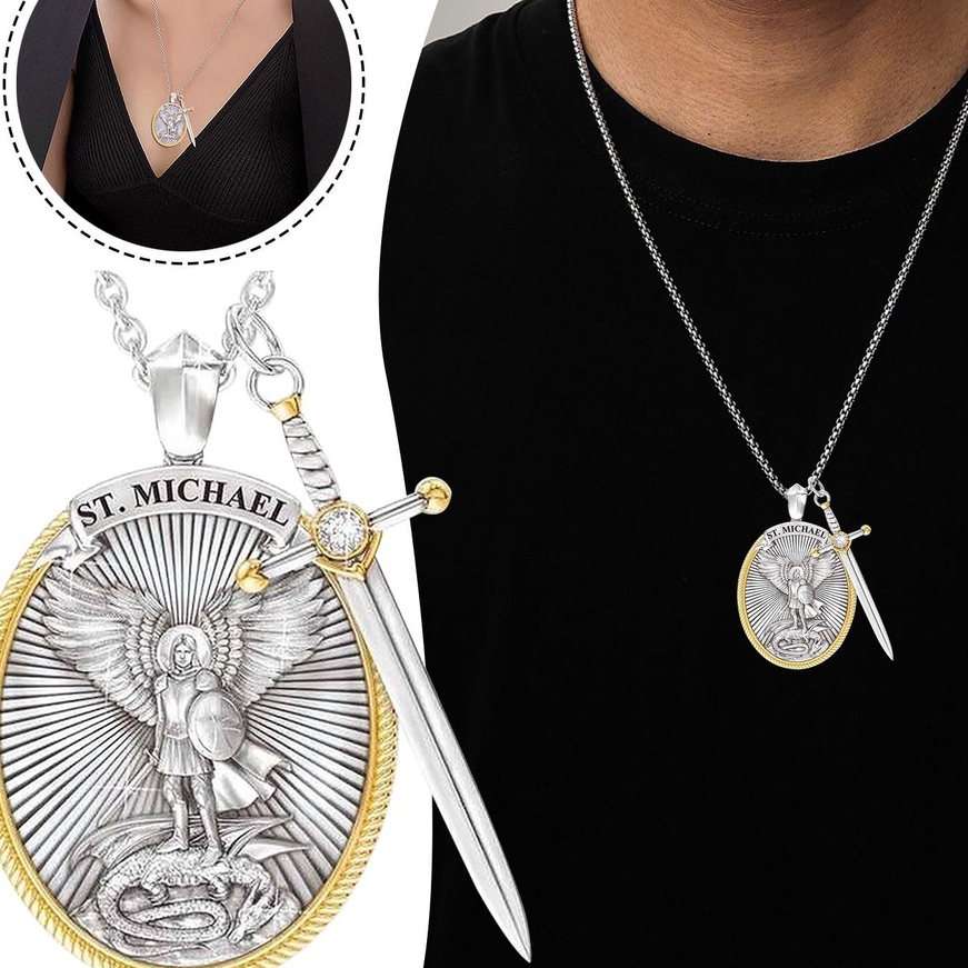 São Miguel Anjo Colar Criativo Cavaleiro Escudo Vintage Pingente Jóias Masculinas em Oferta na Shopee