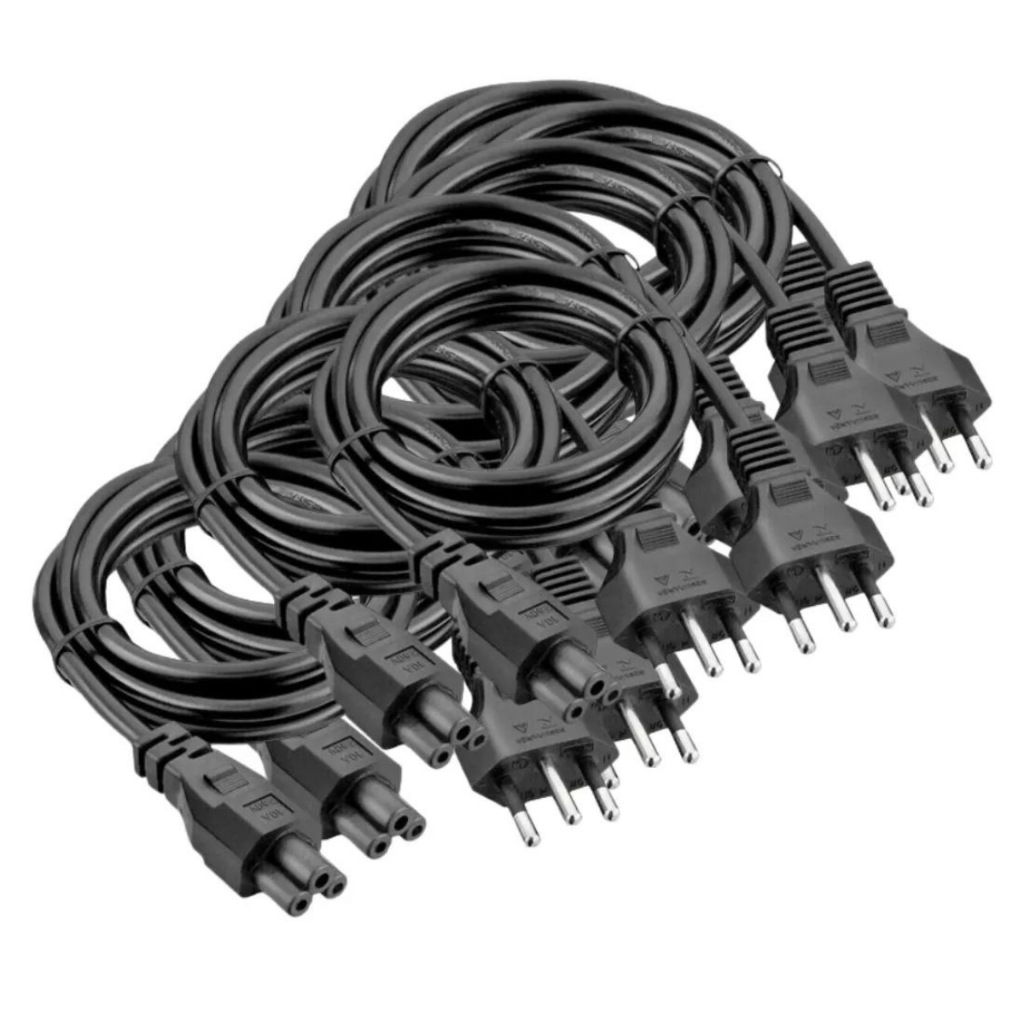 Kit Com 10 Cabos De Força Tripolar Tipo Mickey 1,5M Para Fonte Notebook TV Laptop Dell LG Samsung