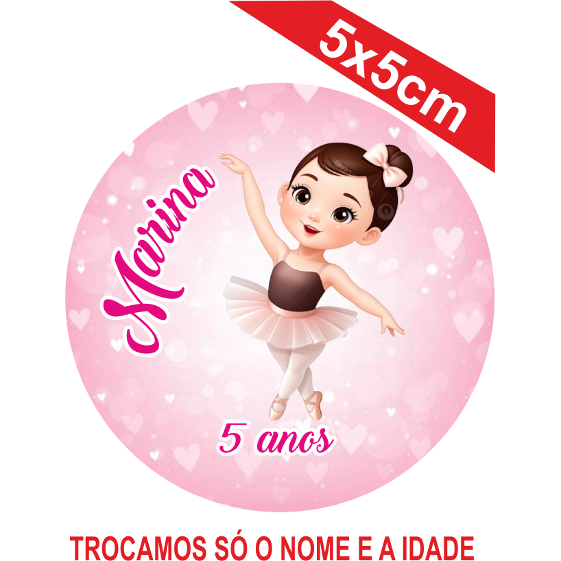 2 Cartelas de Adesivos (30 unidades) Bailarina Personalizados 5x5cm Festa Aniversário Lembrancinha