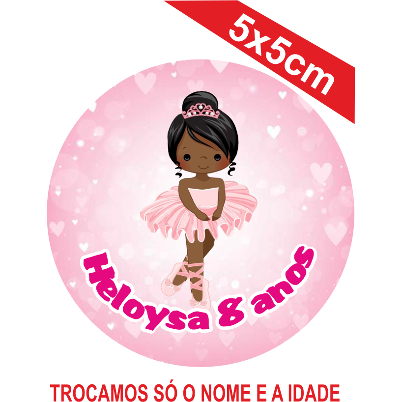 Adesivos Bailarina negra Personalizados 5x5cm Festa Aniversário Lembrancinha