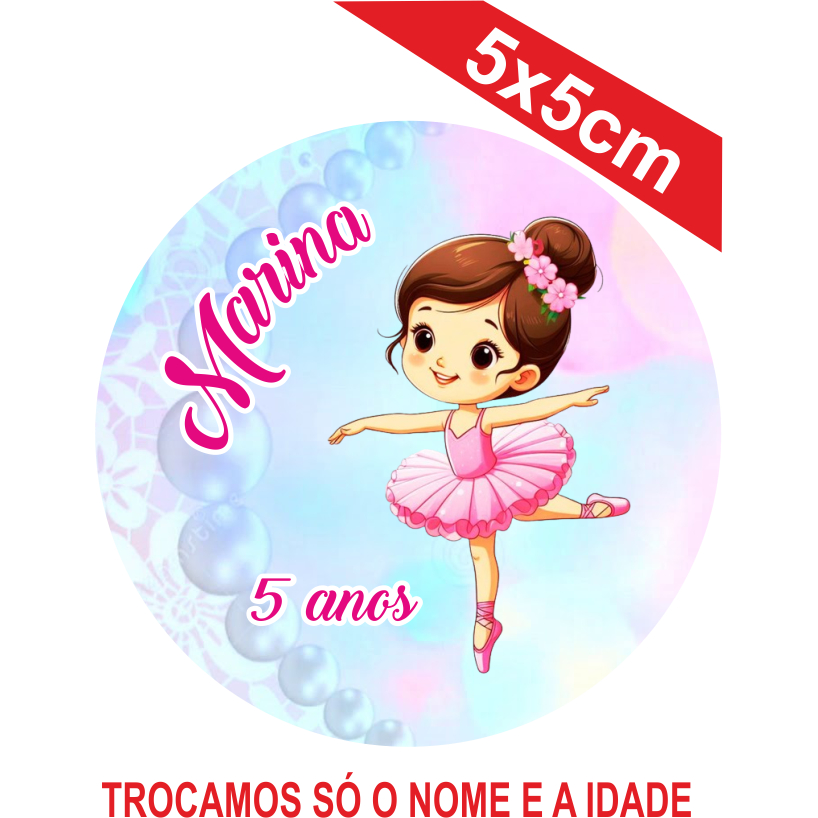 Adesivos  Bailarina Personalizados 5x5cm Festa Aniversário Lembrancinha