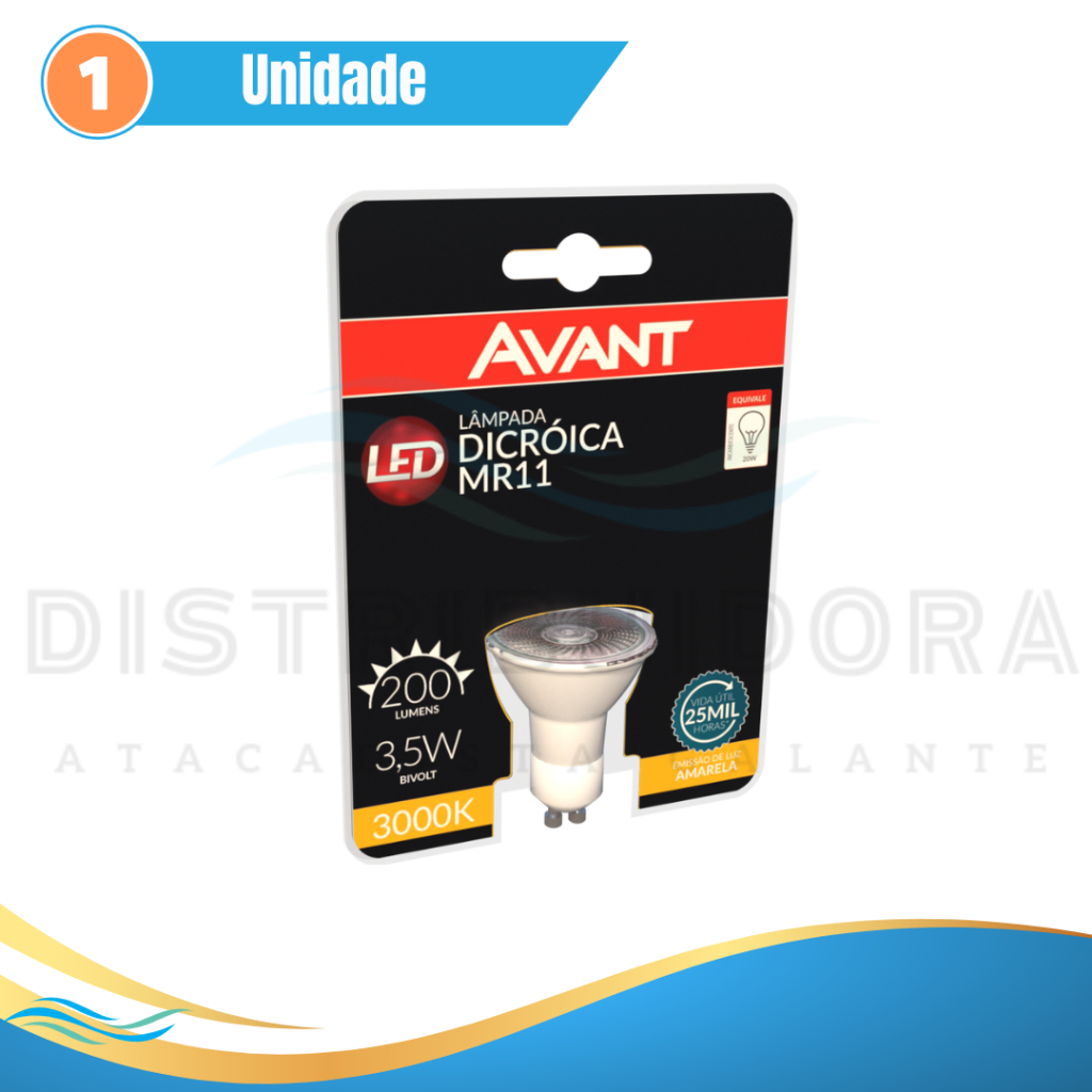 Lâmpada Led Dicróica Mr11 GU10  Avant 4w 3000k e 6500k Bivolt Distribuidora Galante