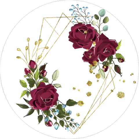 Painel Festa Infantil Redondo Flores vinho e Arco Dourado fundo Branco + Arco, Suporte incluso. Fazemos personalizado com qualquer tema. Confeccionado em Lona fosca, impressão de alta resolução. cenário Circular p/ Decoração