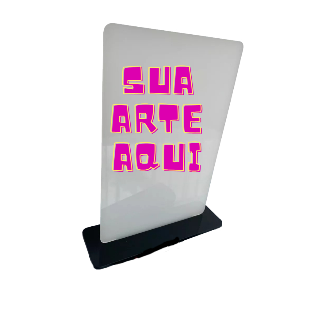 Placa Display Acrilico Branco Personalizado 10x15cm 20x14cm com base
