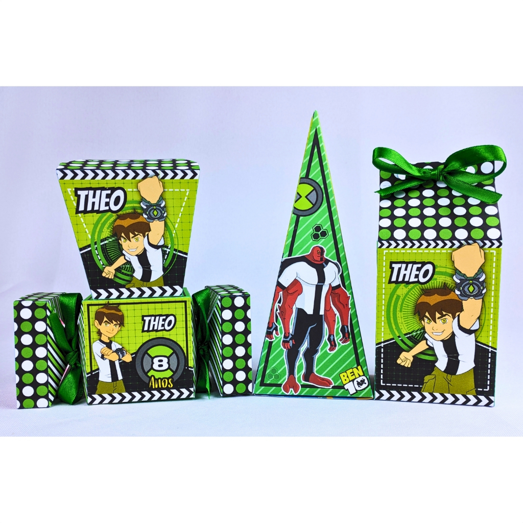 Kit 30 Caixinhas Personalizadas Formato Bala Milk Cone e Sushi Ben 10 Papel Offset 180g Para Festas Infantis Temáticas
