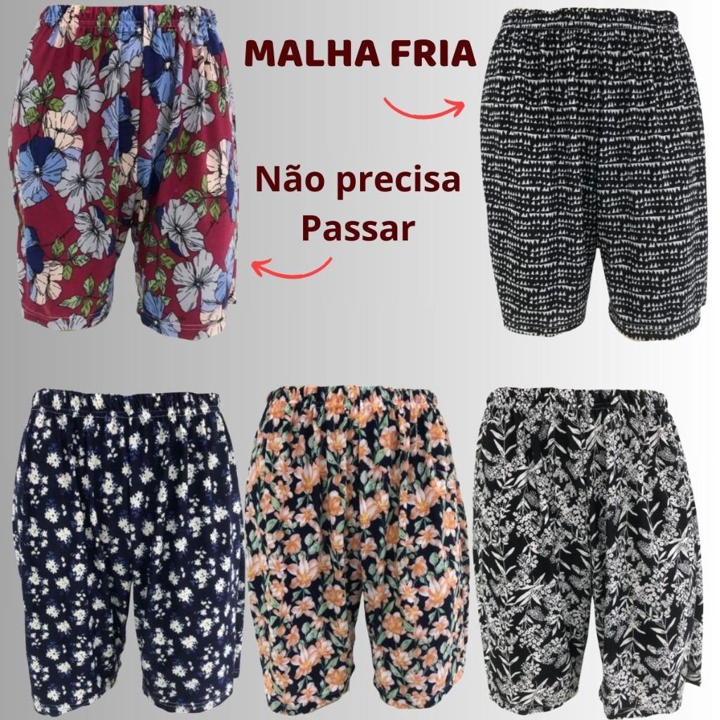 Kit 2 Bermudas Liganete Plus Size Senhora Malha Fria Shorts Feminino Estampas Sortidas em Oferta na Shopee