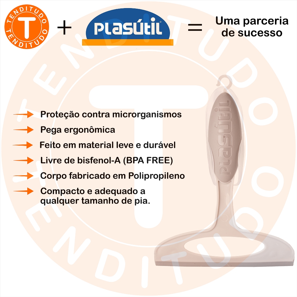 Rodo Pia Tam Médio C/ Suporte E Ventosa Rodinho 16cm Cinza