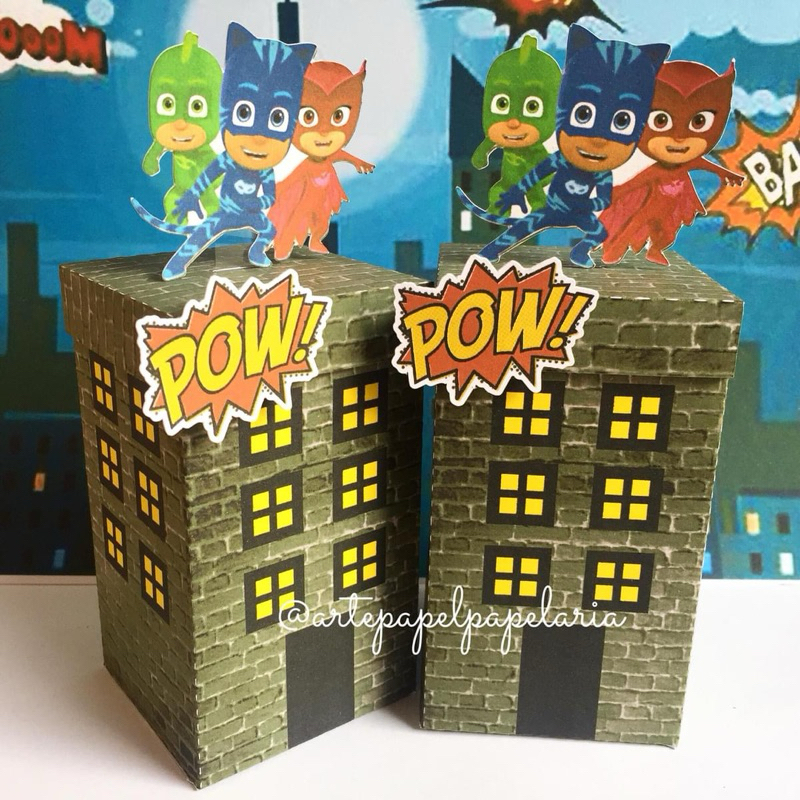 Caixa Prédio Heróis Vingadores Pj Masks Festa Kit 6 unidades