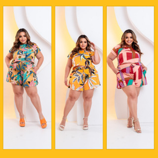 Conjunto Feminino Plus Size Blusa e Shorts Suede