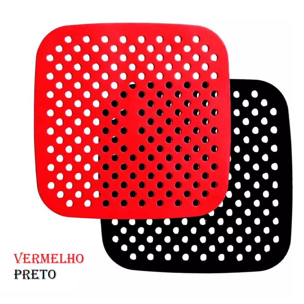 Forro Tapete em Silicone Para Air Fryer 20,5cm Fritadeira Elétrica QUADRADO Multiuso Universal Vermelho Preto