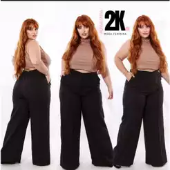Calça Pantalona Alfaiataria Feminina Plus Size / Calça Social / Botão Forrado / Dois Bolsos
