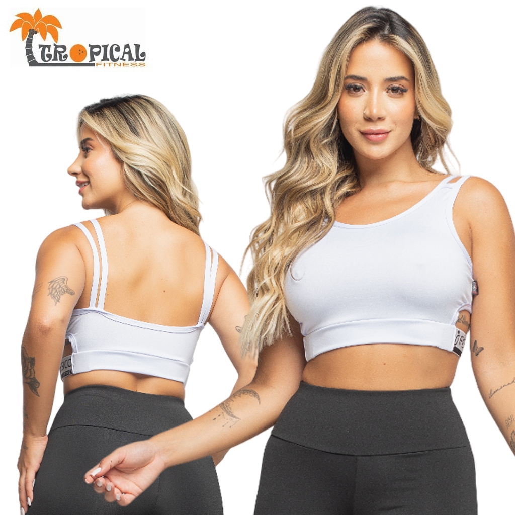 Top Angel Alça Dupla sem Bojo de Malha Romantic com Elástico Fitness Academia Personalizado Feminino