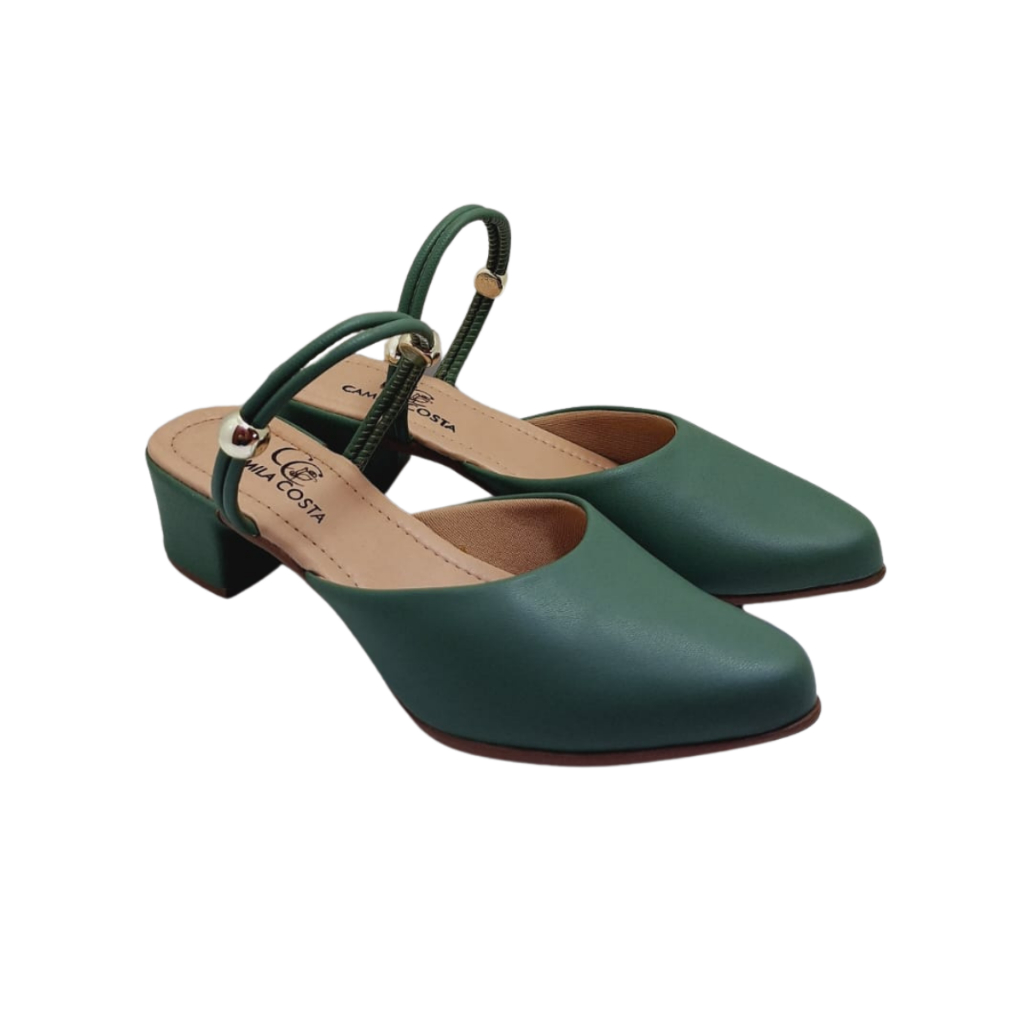 Scarpin Mule Salome  Feminino Feminina Social Estilo Mule Salto Medio Baixo Grosso Bloco verdeescuro050