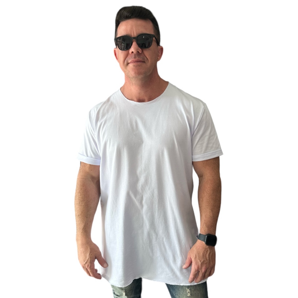Camiseta Longline Algodão com abertura Branca Stecchi