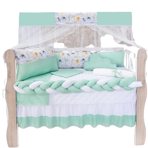 Kit Protetor De Berço Menino Menina Imperial 11 Peças Safari Verde Envio Imediato