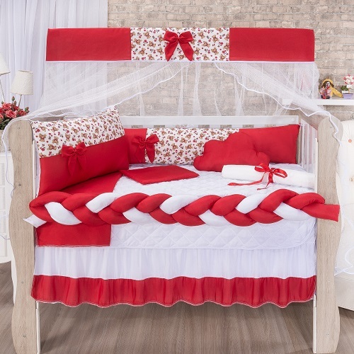 Kit De Berço Menina Imperial 11 Peças Ursa Vermelha Enxoval De Bebê