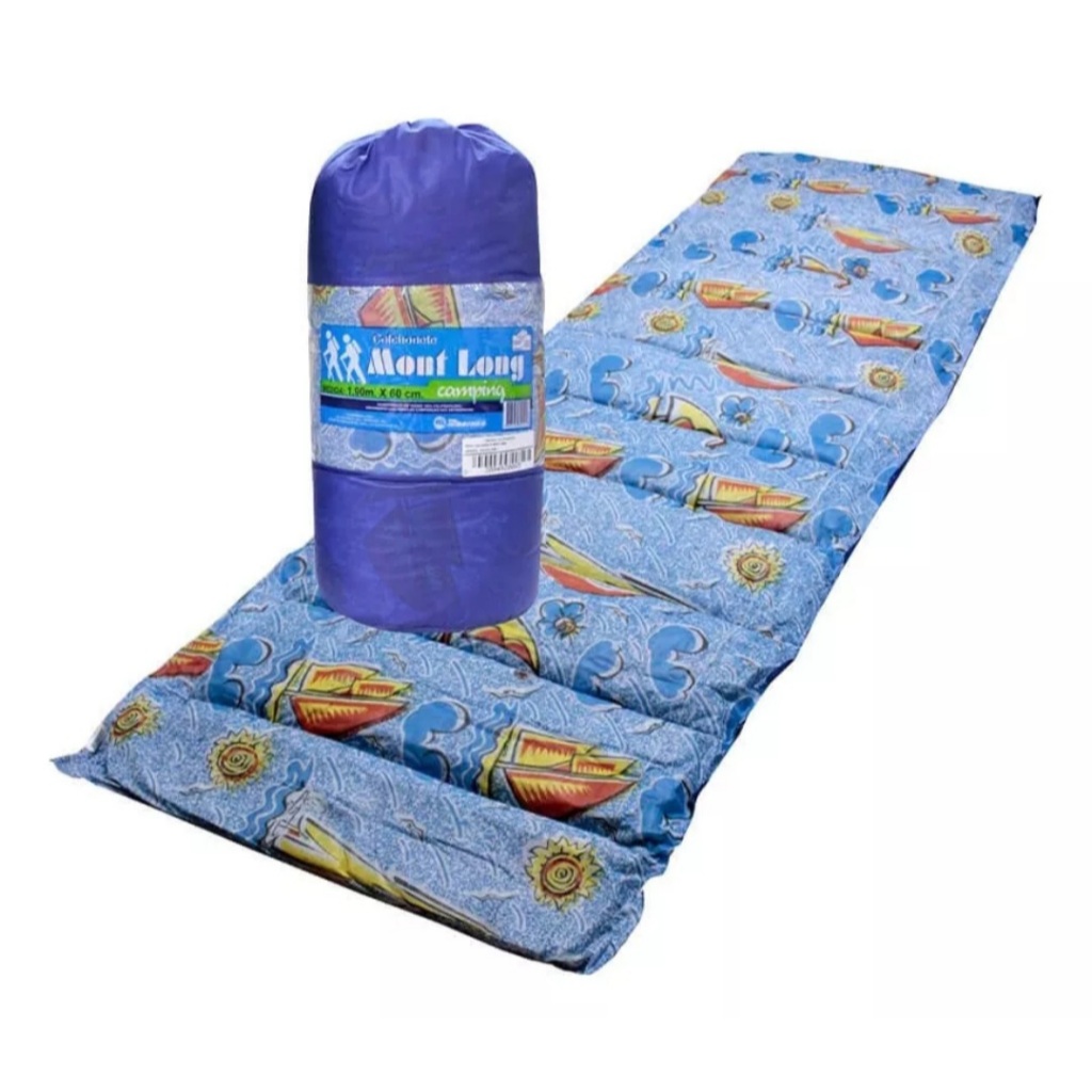 Colchonete Camping Pesca Dobrável Mont Long Solteiro Cor Azul 190cm x 60cm