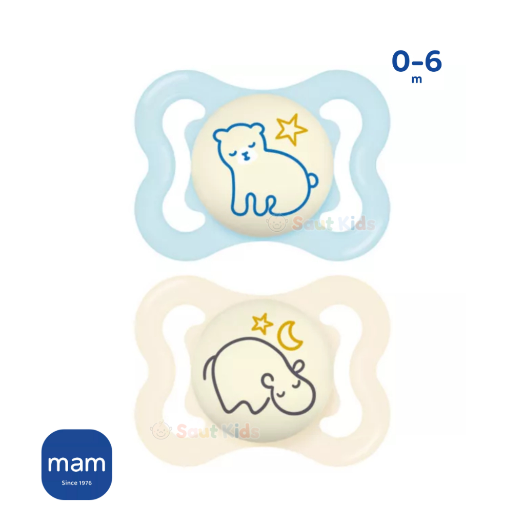 Chupeta MAM Supreme Night 0-6 Meses Dupla Brilha no Escuro Menino Azul Chupeta de Bebê