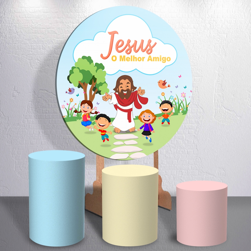 Painel De Festa Jesus Seu Melhor Amigo Trio De Capa Cilindro P M G Sublimado Decoração Evento