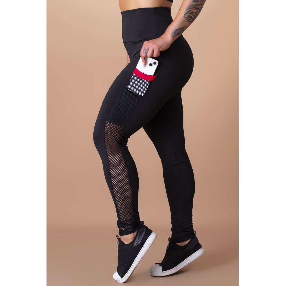 Calça Feminina Legging Cintura Alta Com Bolso Tela Lateral Academia GJR Modas em Oferta na Shopee