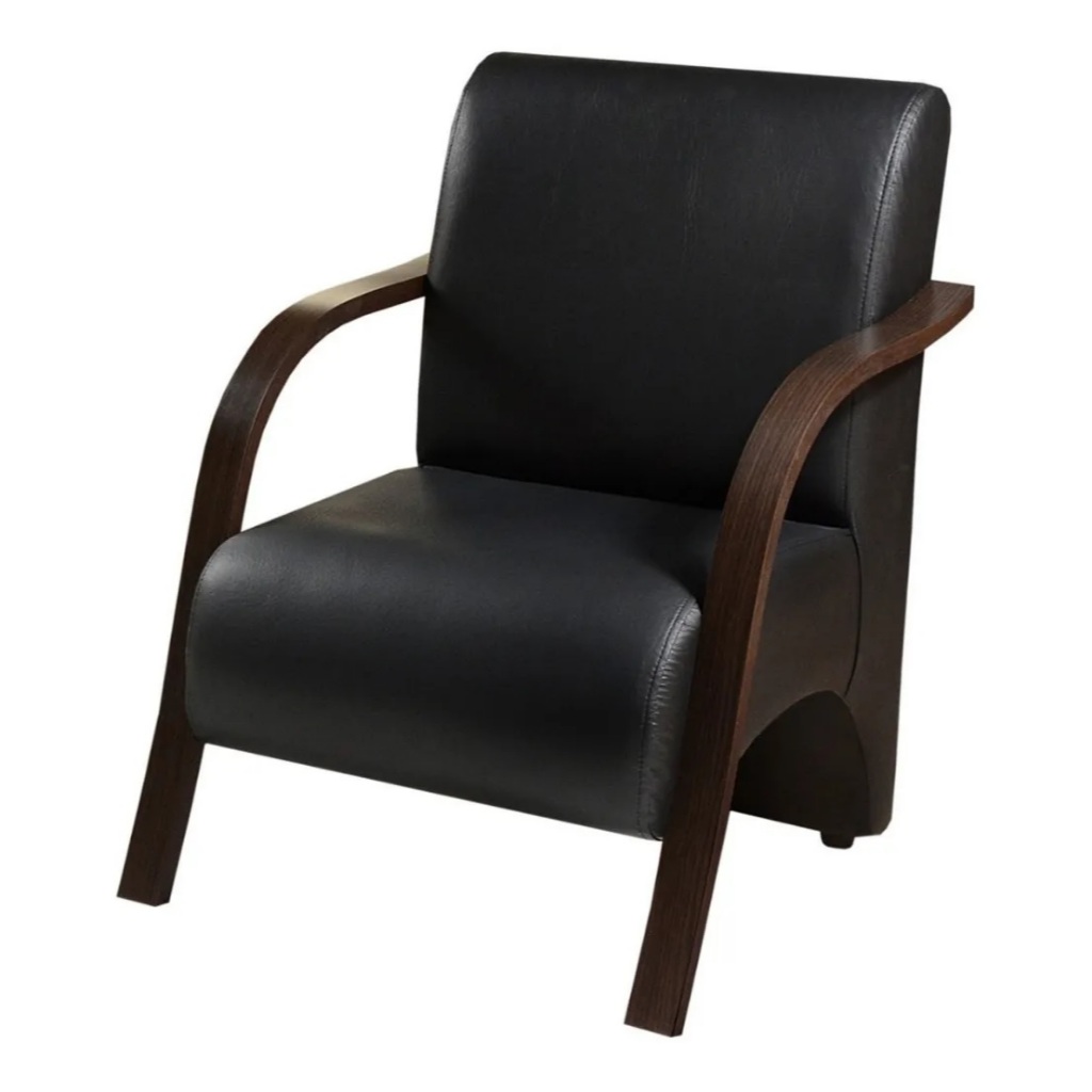 Poltrona Cadeira Em Courino Braço de Madeira