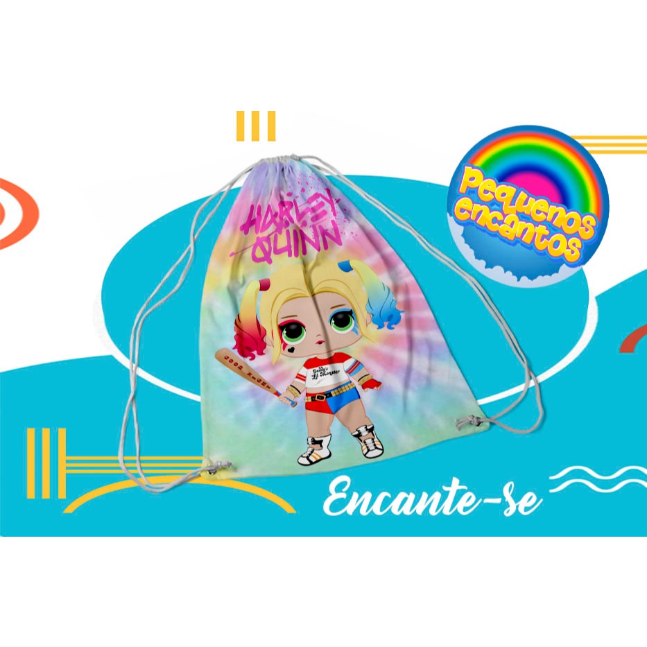 KIT 10 MOCHILINHAS PERSONALIZADAS  ARLEQUINA CUTE PARA FESTA INFANTIL