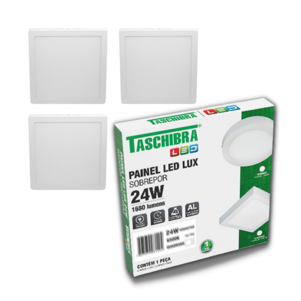 Kit 2 Painel Plafon 24w Led Quadrado Sobrepor Lux  Bivolt Taschibra 6500k / 4000k / 3000k