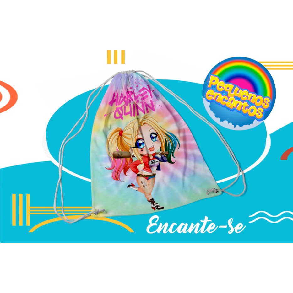 KIT 10 MOCHILAS PERSONALIZADAS  ARLEQUINA PARA FESTAS INFANTIL