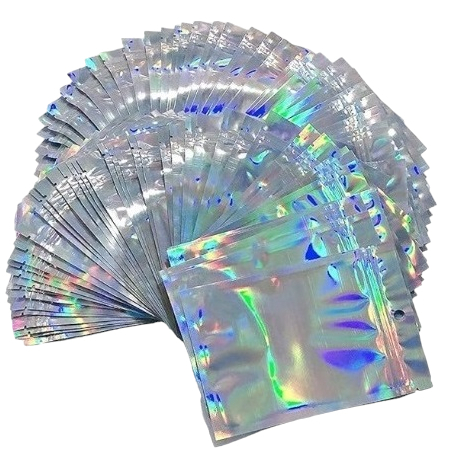 100 Unidades Saco Zip Lock Holográfico 9 x16 -50 unidades  OU 100 unidades  com furo. em Oferta na Shopee