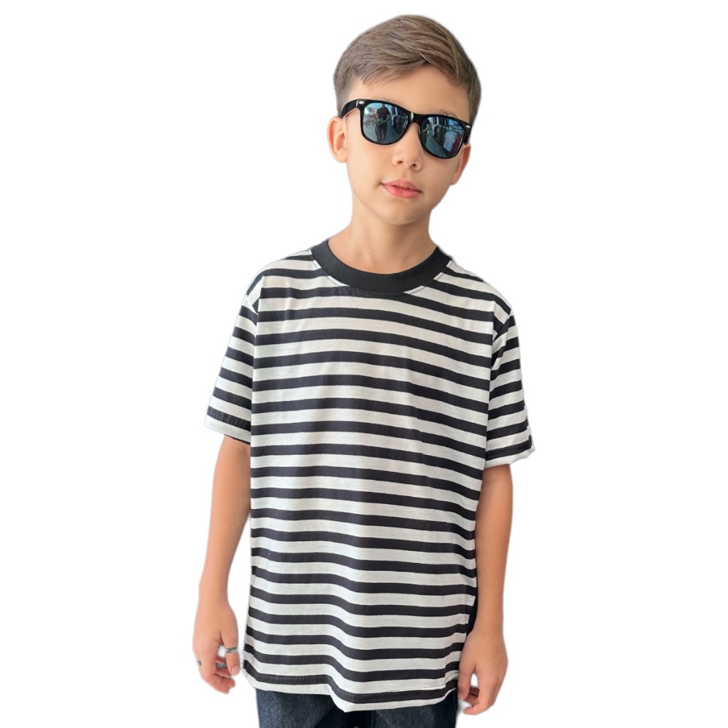 Camiseta Oversized Listrada Preta Infantil Stecchi
