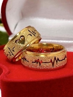Z.W Aço par de aliança coração vazado batimento cardíaco compromisso lustroso e fosco/anel casamento em Oferta na Shopee