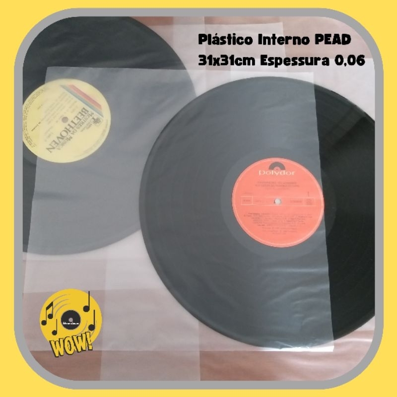 100 Plásticos 31x31cm p/ Disco de Vinil 12 Polegadas (INTERNOS) 0,06 LP