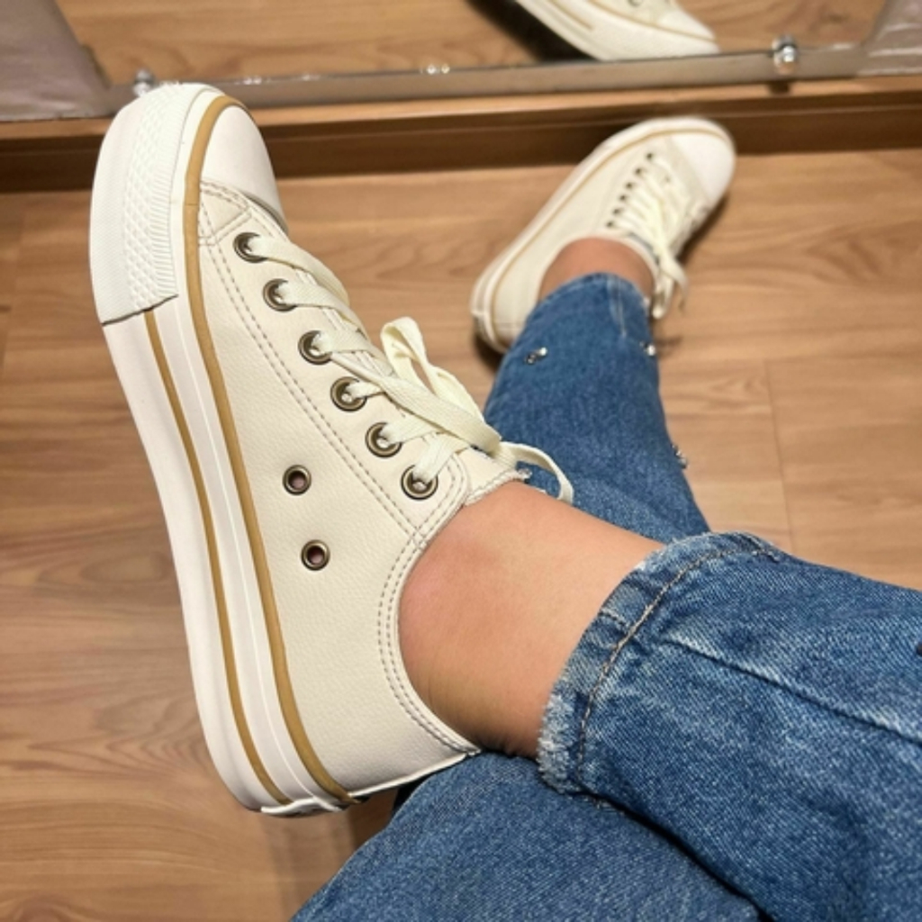 Tenis Star Plataforma Sola Alta Bege Moda Envio Imediato Feminino