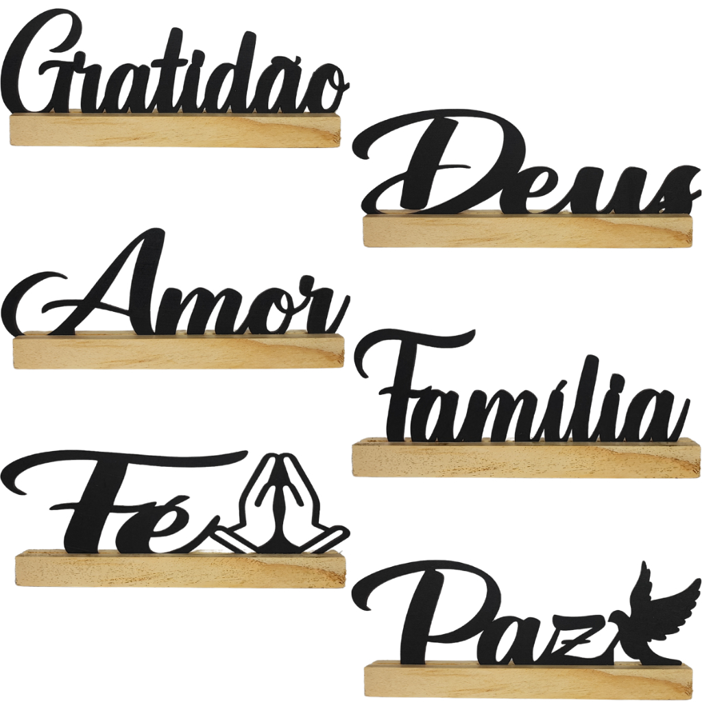 Palavra Gratidão Com Base Decoração Sala Estante Rack Diversos Modelos Familia Amor Fé Paz Deus