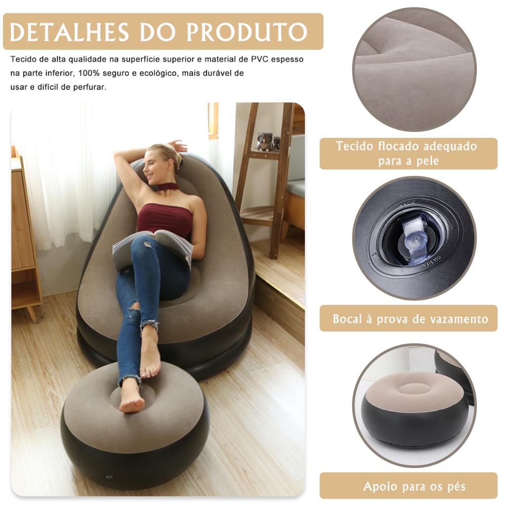 Cadeira inflável com bomba de ar doméstica, sofá inflável de ar, cadeira de jogos inflável para sala de estar, quarto, sala de leitura, escritório ao ar livre